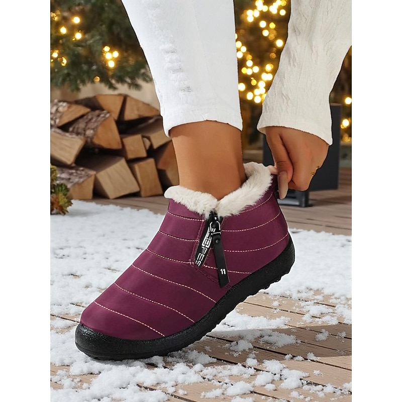 Women's Burgundy Waterproof Winter Ankle Boots with Faux Fur Lining – Warm Slip-On Snow Shoes for Cold Weather & Outdoor Wear2