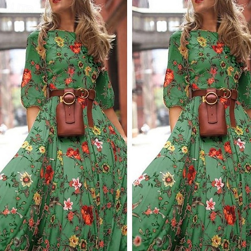 Women's Long Dress Maxi Dress Casual Dress Swing Dress Fashion Modern Daily Beach Weekend Regular Fit Flower Half Sleeve Crew Neck Light Yellow Black White Yellow Spring Fall3