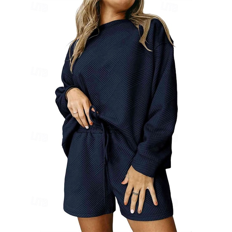 Women's Sports Fashion Shorts Sets Bolero Top Sweatshirt Long Sleeve Crew Neck Solid Color Drawstring Vacation Casual Daily Black White Yellow Spring Regular Fit3