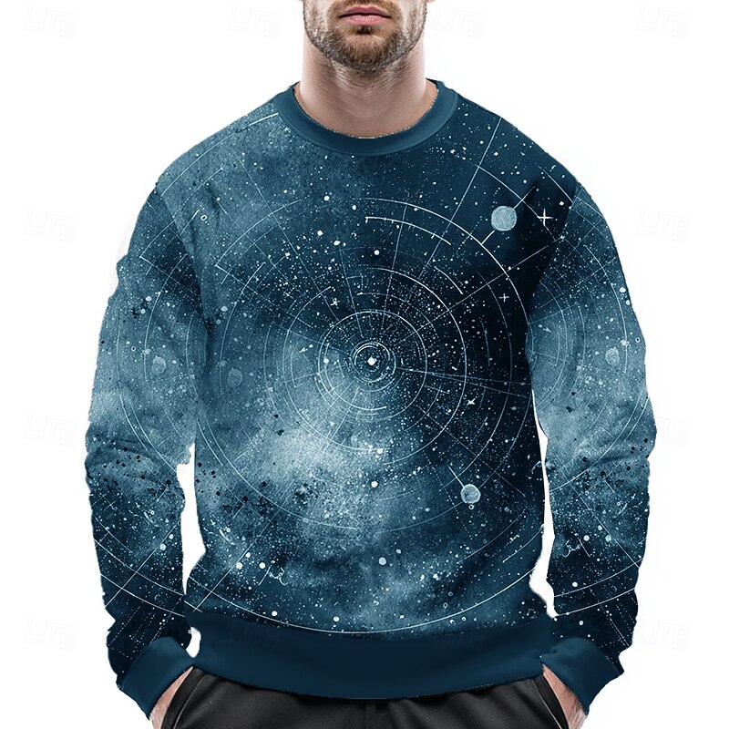 Men's Universe Sweatshirt Casual Long Sleeve Crew Neck Black Blue Crewneck 3D Print 3D All Seasons Designer2