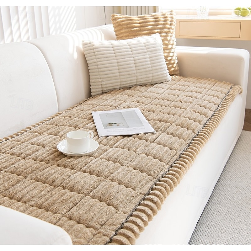 Corduroy Sofa Box Cushion Couch Cover For Dogs, Autumn & Winter Plush Seat Pad, Modern Minimalist Non-Slip Leather Sofa Cover, Slipcover Protector3