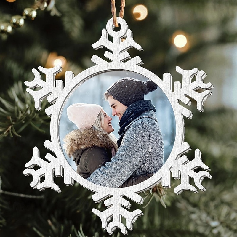 Personalized Christmas Photo Ornaments Custom Wooden Snowflake Gifts For Couple Decor Christmas Tree Xmas Decoration Hanging Pendant Gifts2