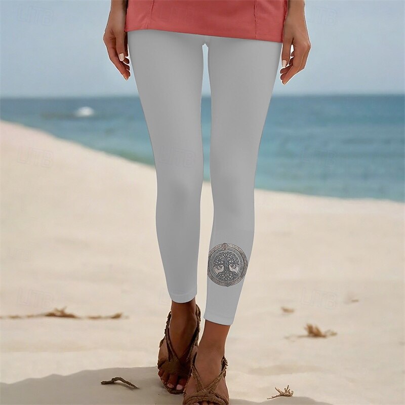 Women's Pants Trousers Leggings Cozy Leggings Streetwear Casual Full Length High Waist Tree Elastic Waist Print Breathability Comfortable Stretchy Vacation Street Daily Wear Gray Summer Spring Fall