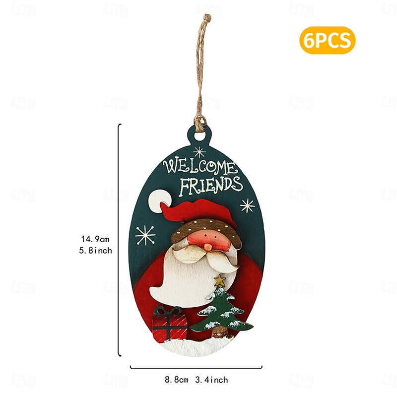 6/10/20PCS Christmas Wooden Hanging Ornaments, Creative Santa Claus and Snowman Printed Decorations, Festive Indoor Hanging Decor for Xmas Tree, Holiday Party, and Christmas Gifts3