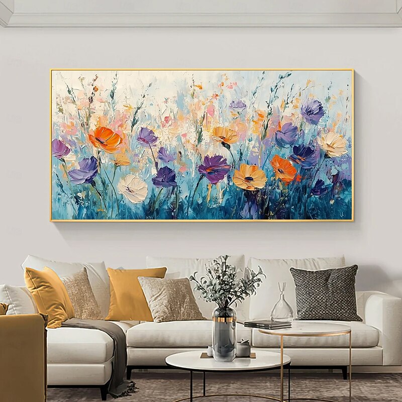 Handmade Original Colorful Flowers Oil Painting On Canvas Wall Abstract Floral Painting for Home Decor With Stretched Frame/Without Inner Frame Painting3