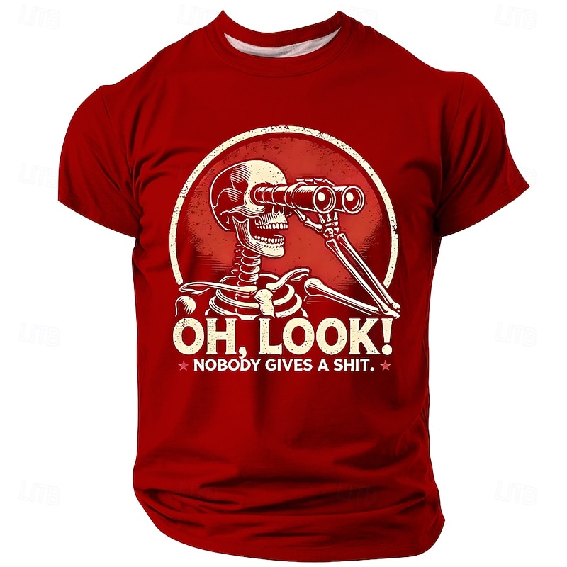 Men's Graphic T-Shirt with Sarcastic 'Oh, Look! Nobody Gives a Shit' Skeleton Print - Funny Short Sleeve Attitude Tee3