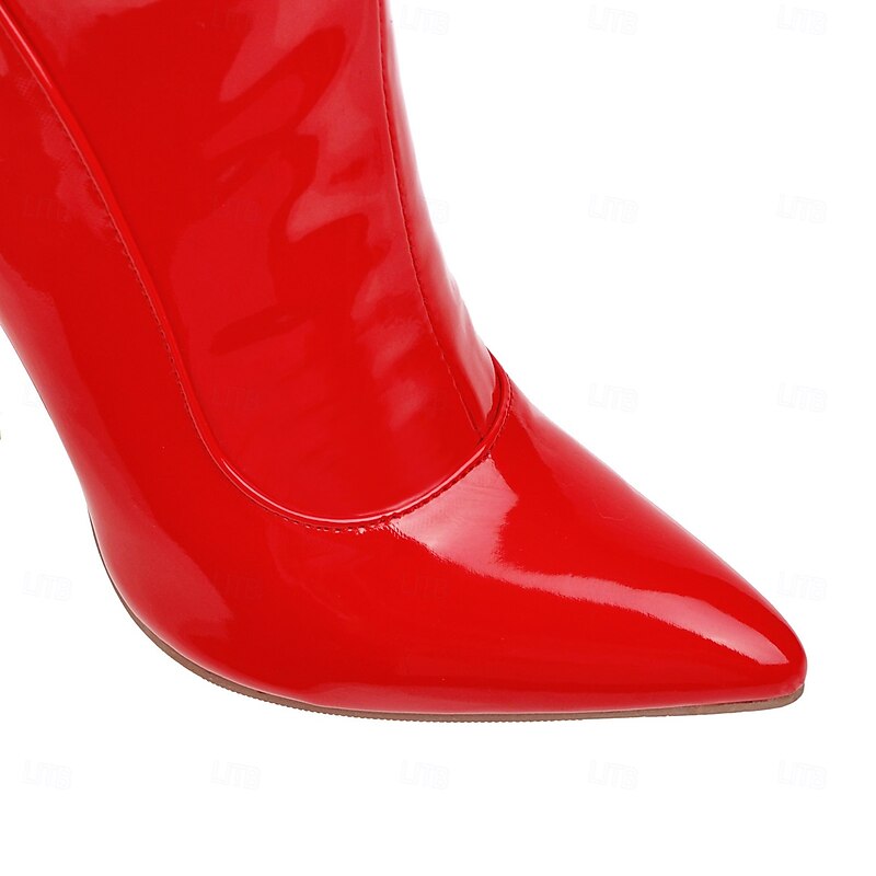 Women's Red Patent Leather Over - the - Knee Boots, Sexy Stiletto Heel for Night Out & Club Looks, Bold Party Evening Style4