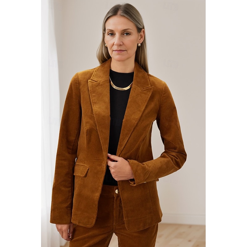Women's Blazer Sport Coat Formal Evening Vintage Corduroy Elegant Long Sleeve Peak Lapel Single Breasted