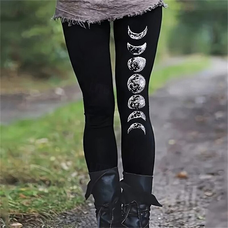 Women's Pants Trousers Leggings Cozy Leggings Streetwear Casual Full Length High Waist Graphic Prints Elastic Waist Print Breathability Comfortable Stretchy Vacation Street Daily Wear Black 1# Black