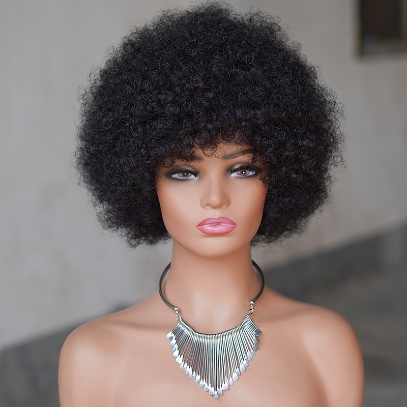 Short Machine Made Wig 1B# afro curly wigs 10 Inch For Black Women