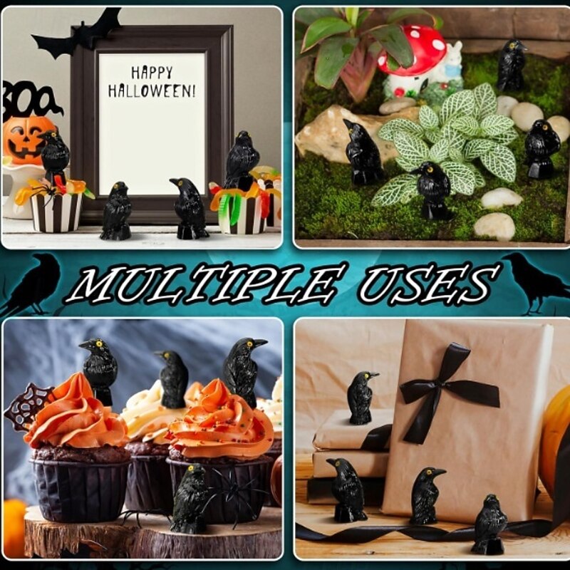 50pcs Mini Crow Figurines Black White Raven Statues with Standing Base Gothic Halloween Decorations Suitable for Halloween, Christmas, Thanksgiving Day Gifts4