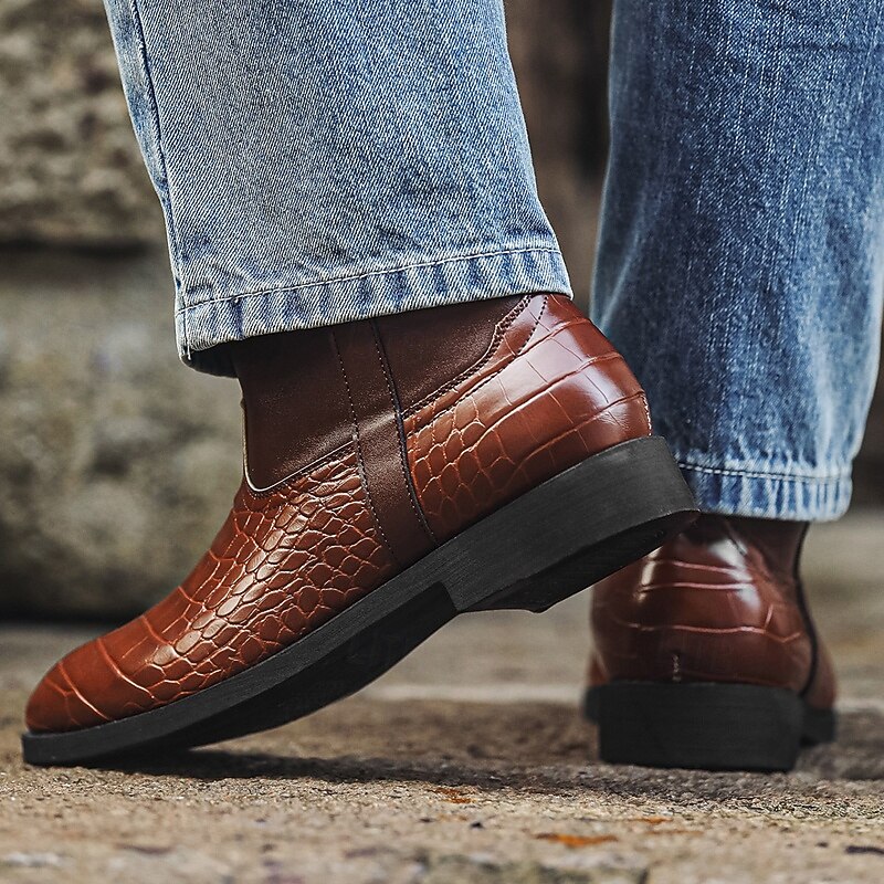 Men's Brown Leather Crocodile Pattern Tall Riding Boots – Elegant High Shaft Equestrian Footwear for Horse Riding, Costume Events and Vintage Style Outfits4