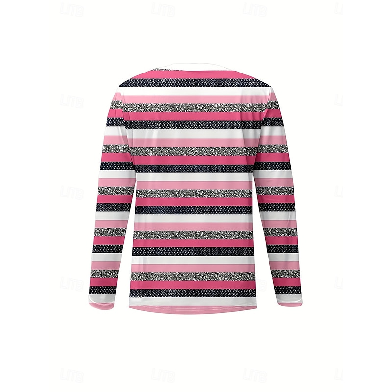 Women's T Shirt Graphic Geometric Color Block Vintage Stylish Classic Long Sleeve V Neck Regular Tops Daily Print Rose Pink Spring Fall Winter3