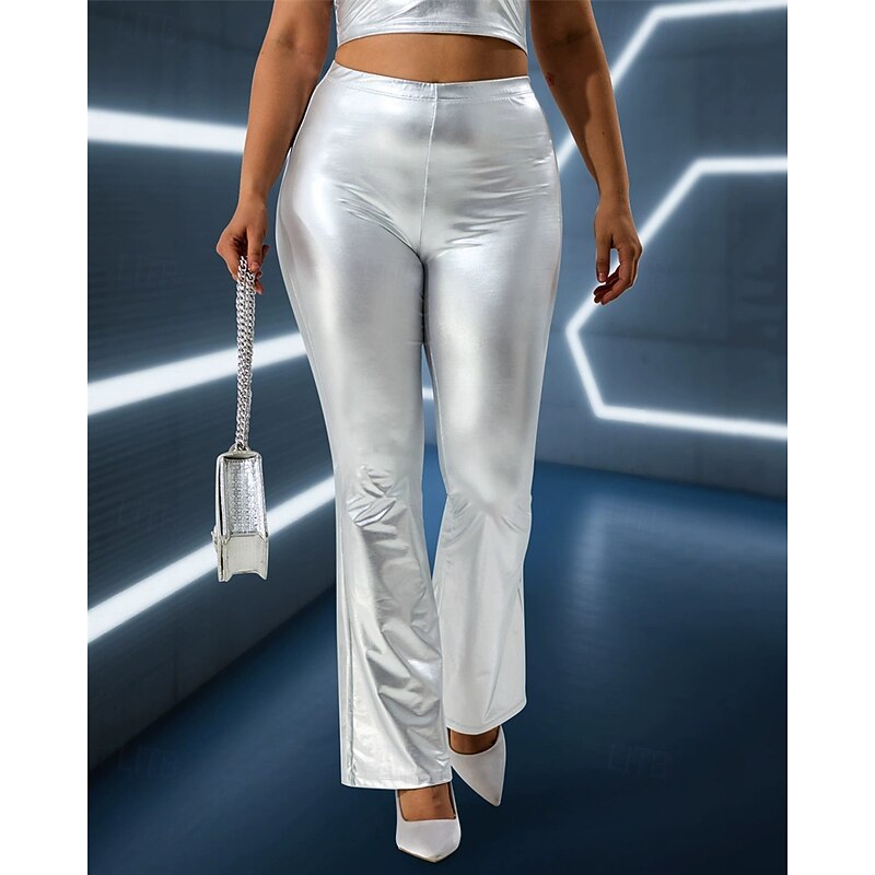 Women's Slacks Cropped Pants Streetwear Casual Ankle-Length High Rise Plain High Cut Comfortable Street Holiday Daily Wear Silver Summer Regular Fit4