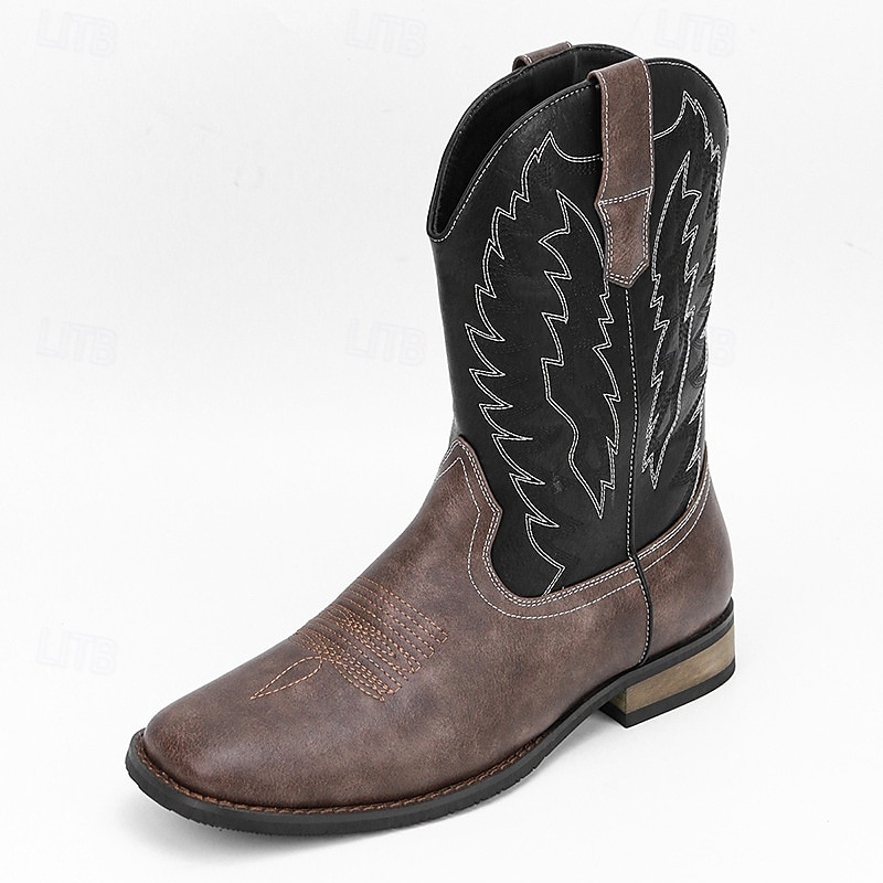 Men's Western Cowboy Boots Square Toe Slip-On Mid-Calf Work Riding Boots Casual Country Style Footwear for Daily Wear2
