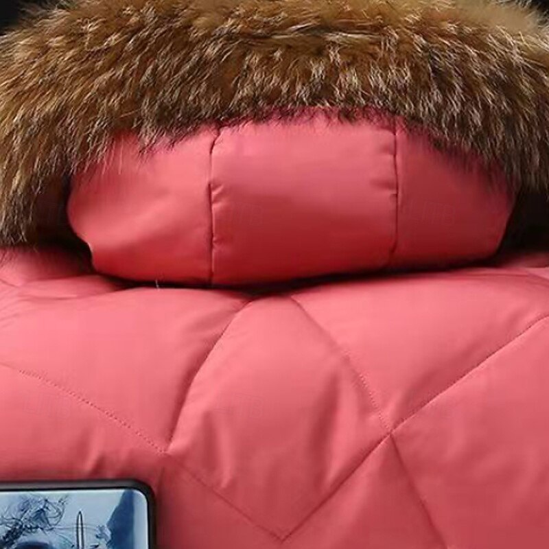 Kids Girls' Down Coat Solid Color Fashion Fur Trim Zipper Pocket School Cotton Coat Outerwear 4-12 Years Winter Black Pink Red3