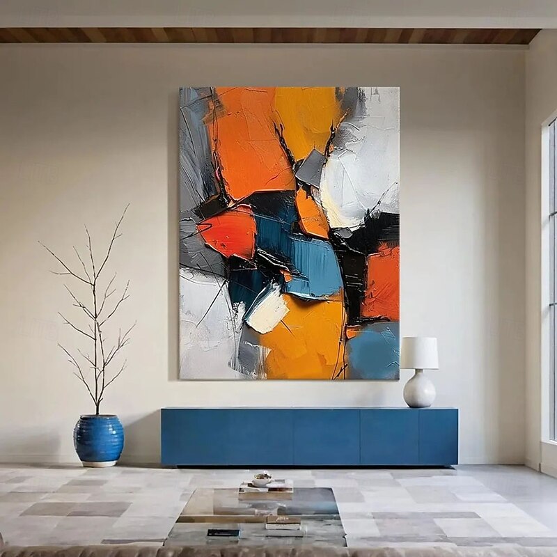 Handmade 3D Oil Painting Abstract Modern Artwork with Vibrant Colors Rich Hues Created Using Impasto Technique Showcasing Textured Brushstrokes Perfect for Interior Decor2