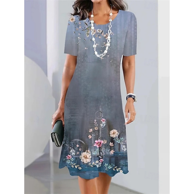 Women's Elegant Midi Dress T Shirt Dress Tee Dress Shift Dress Party Evening Casual Formal Daily Regular Fit Floral Abstract Short Sleeve Crew Neck Red Blue Green Spring2