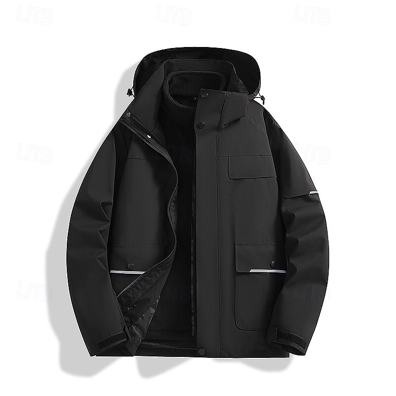 Men's Windbreaker Hiking Jacket 3 in 1 Jacket Winter Outdoor Patchwork Thermal Warm Top Black White Green Khaki Coffee2