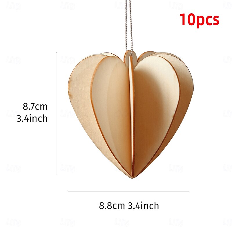 10PCS Christmas Wooden Ornaments, 3D DIY Assembly Hanging Decorations with Star and Heart Shapes, Creative Simple Wood Xmas Tree Hanging Decor for Holiday Scene Arrangement2
