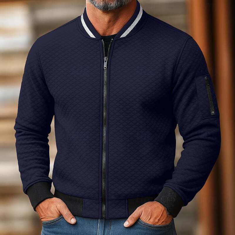 Men's Sweatshirt Full Zip Sweatshirt Wine Red Black White Navy Blue Light Grey Standing Collar Plain Patchwork Sports & Outdoor Casual Daily Streetwear Cool Sportswear Spring &  Fall Clothing Apparel3