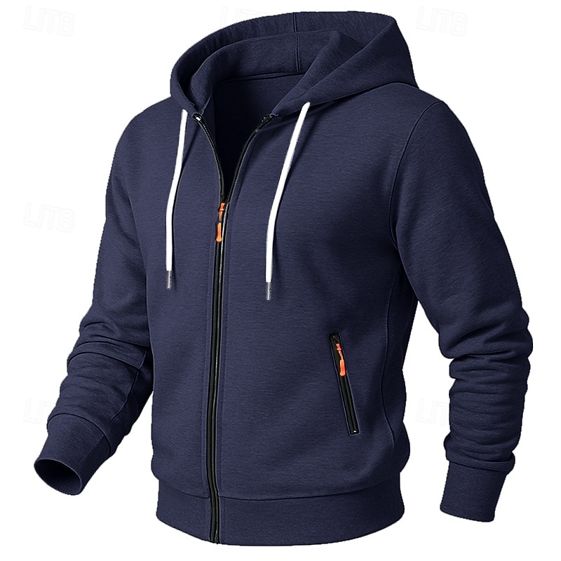 Men's Hoodie Full Zip Hoodie Fleece Hoodie Tactical Hoodie Black Navy Blue Light Grey Dark Gray Hooded Plain Zipper Sports & Outdoor Casual Daily Streetwear Cool Sportswear Spring &  Fall All Seasons2