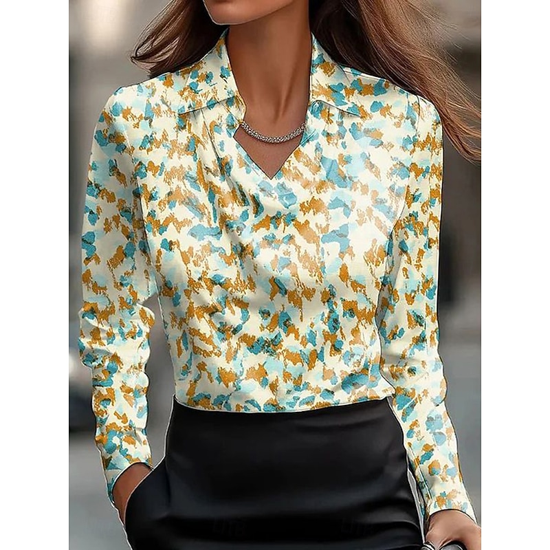 Women's Shirt Dressy Tops Formal Work Shirt Floral Graphic Elegant Stylish Casual Long Sleeve Cowl Neck Regular Tops Work Party Evening Wear Daily Ruched Draped Yellow Pink Green Gray Summer Fall4