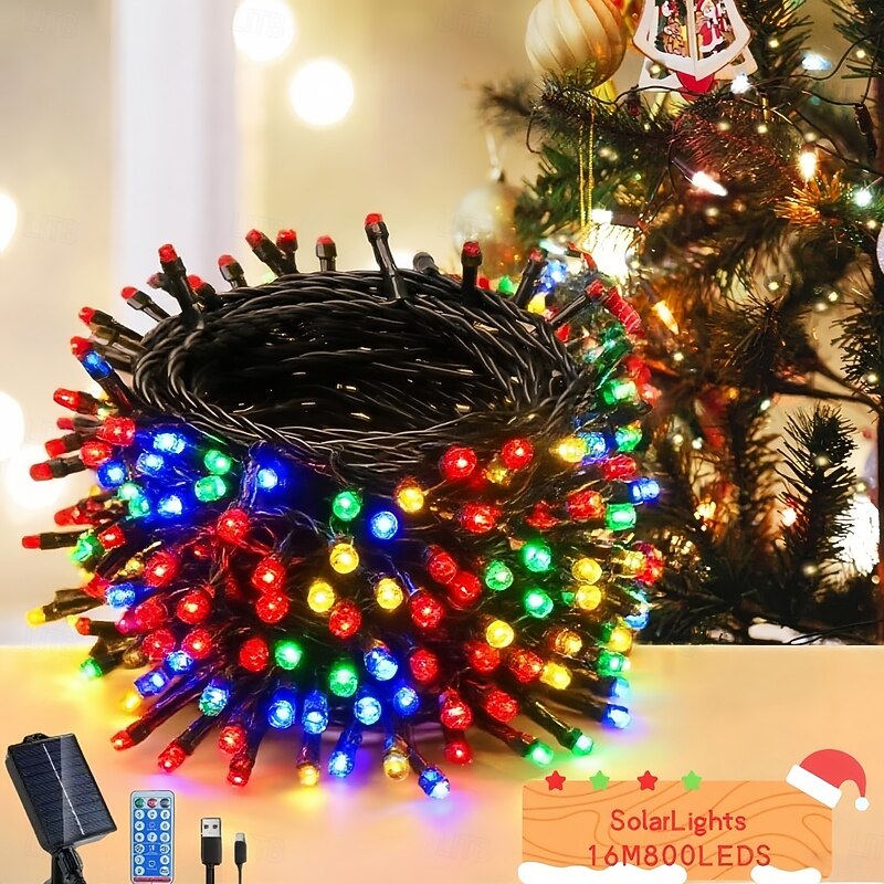 15m String Lights 800 LEDs EL 5mm 1Set Mounting Bracket 1 set Warm White Cold White Multi Color Creative String Lights Holiday Lights Solar Outdoor Holiday Solar Powered4