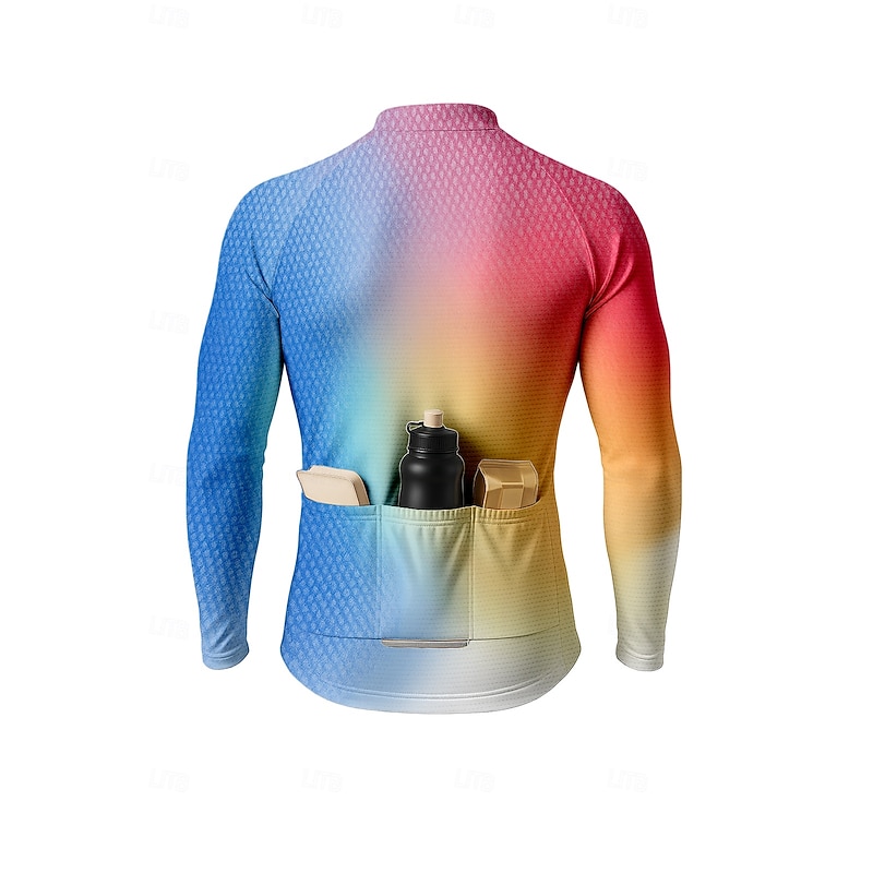 Men's Men Tops Cycling Jersey Ombre Graphic Color Gradient Long Sleeve Bike Jersey Top with 3 Rear Pockets Sun Sun Protection Sunscreen Quick Dry Sports Blue Clothing Apparel2
