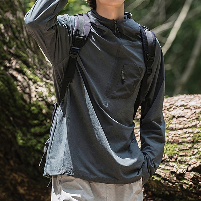 Men's Hiking Shirt UV Protection Shirt Long Sleeve Top Outdoor UV Sun Protection Quick Dry Breathable Polyester Dark Grey Light Grey Green Tennis Camping / Hiking / Caving Running2