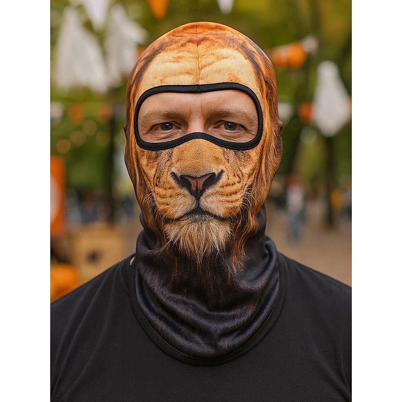Men's Halloween Animal Face Balaclava - 3D Animal Print Full Face Mask, Quick Drying Lightweight Material, Suitable for Cosplay, Masquerade, Skiing, Cycling and Outdoor Sports