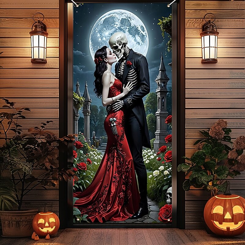 Halloween Tapestry Door Cover Outdoor Banners Angel of Death Psychedelic Dark Punk Gothic Style Party Outdoor Shooting Backgrounds Front Door Wall Porch Home Decor4