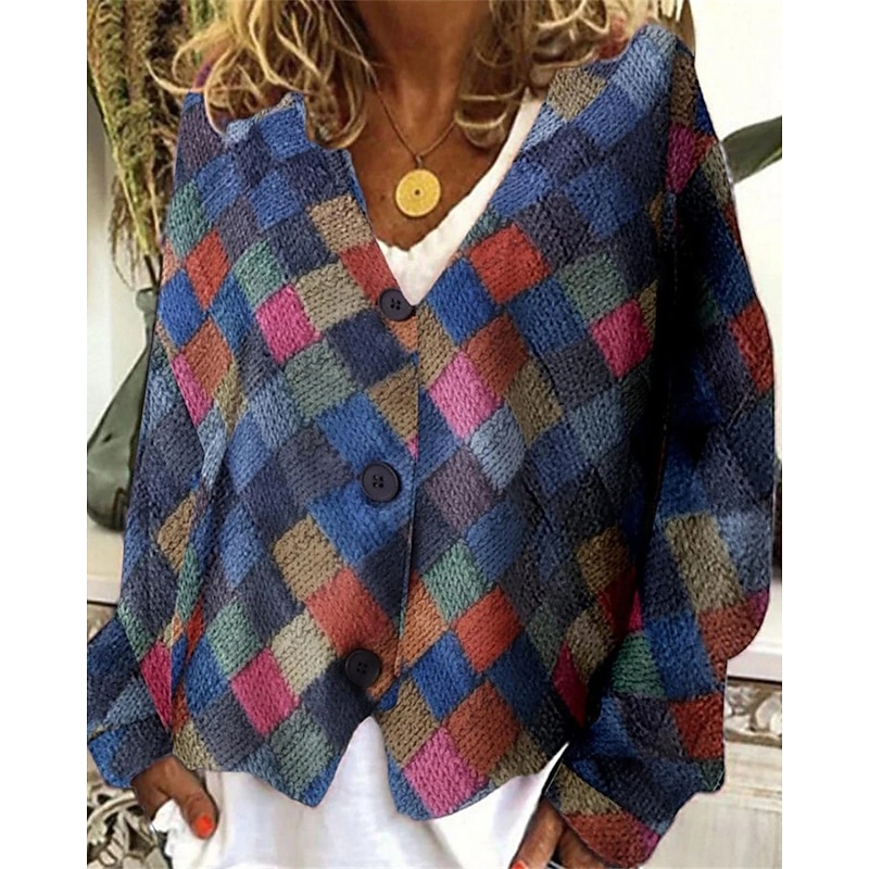 Women's Coat Casual Jacket Warm Comfortable Print Fashion Modern Casual Floral Going out Weekend Single Breasted Regular V Neck Regular Fit Long Sleeve Outerwear White Blue Purple Fall Winter4