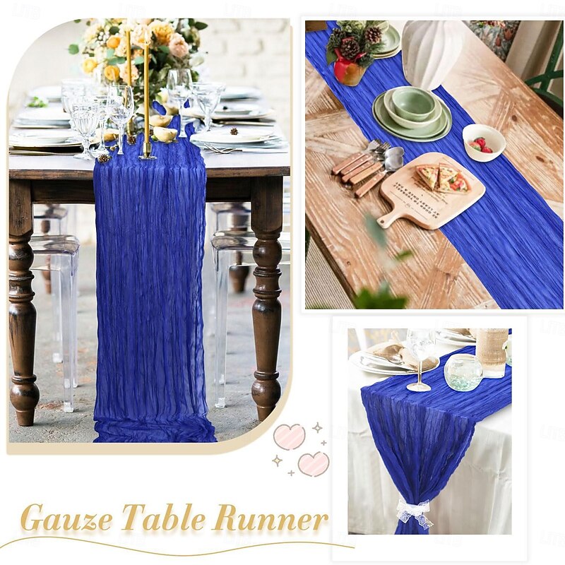 1 Pc Bohemian Style Table Runner Table Flag – Pleated Balinese Gauze Table Runner for Wedding Party, Dining Room or Festival Decoration3