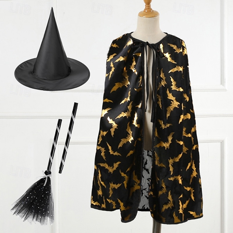 Kids Girls' Halloween Cape Geometric Fashion Outdoor Coat Outerwear 4-12 Years Fall Silver Multicolor Black