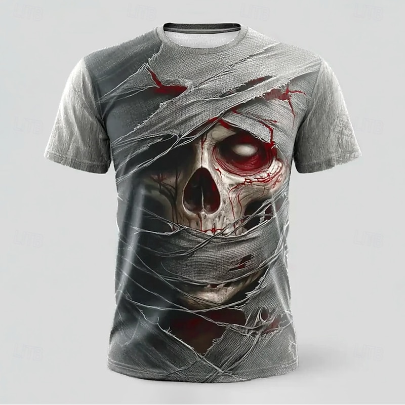 Halloween Men's Zombies 3D T Shirt Short Sleeve T shirt 3D Print Crew Neck Shirt Exaggerated Designer Horror Party Street Club Dark Gray Gray Summer Spring All Seasons Clothing Apparel S M L XL XXL2
