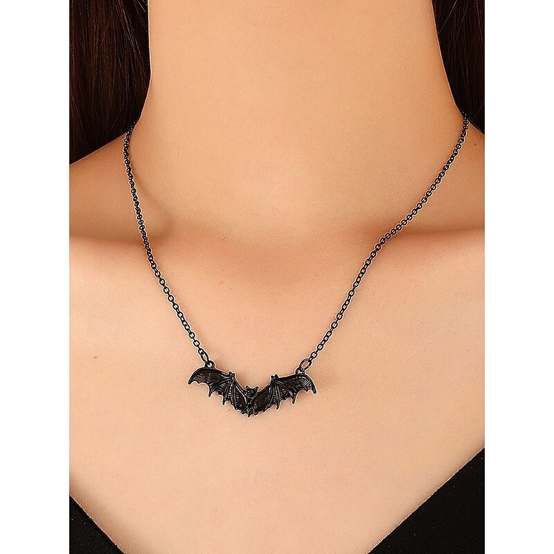 Women's Halloween Gothic Bat Pendant Necklace – Vintage Silver Chain Choker Jewelry for Costume Parties, Cosplay and Witchy Fashion4