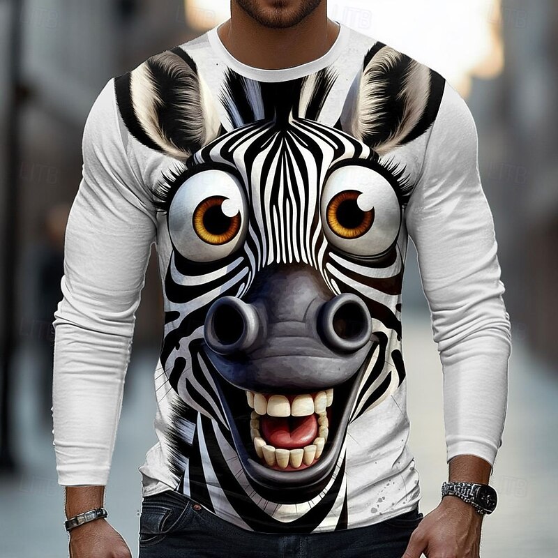 Men's Animal 3D Funny T Shirt Long Sleeve T shirt 3D Print Crew Neck Shirt Fashion Basic Street Casual Daily White 1 White Blue Summer Spring Clothing Apparel S M L XL XXL XXXL4