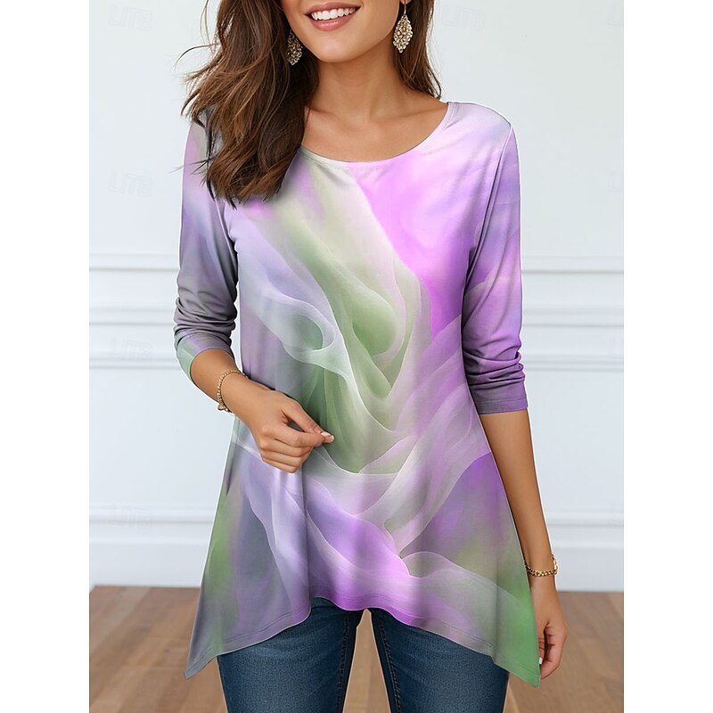 Women's Tunic Graphic Abstract Elegant Vintage Fashion Long Sleeve Crew Neck Round Neck Long Tops Daily Weekend Print Purple Orange Green Summer Spring Fall Winter2