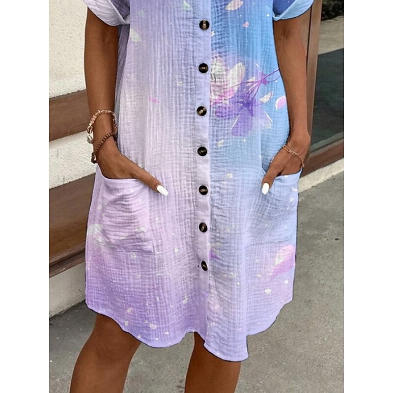 Women's Mini Dress Shirt Dress Casual Dress Print Dress Fashion Modern Daily Beach Weekend Regular Fit Floral Short Sleeve Shirt Collar Purple Summer Spring Fall Autumn3