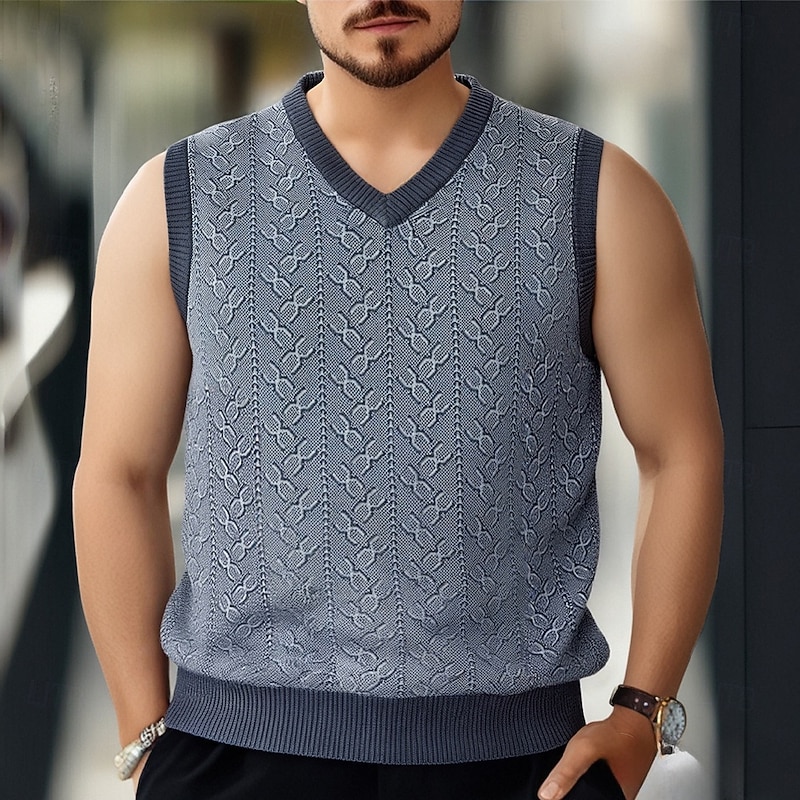 Men's Sweater Vest Dress Sweater Pullover Sweater Jumper Vest Knit Sweater Ribbed Knit Regular Tops Jacquard Knitted Color Block V Neck Fashion Casual Vacation Daily Wear Clothing Apparel Fall Winter