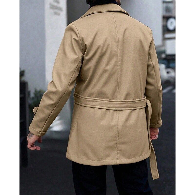 Men's Peacoat Trench Coat Vacation Daily Fall Winter Polyester Thermal Warm Windproof Outerwear Clothing Apparel Fashion Classic Plain Pocket Lapel Double Breasted2