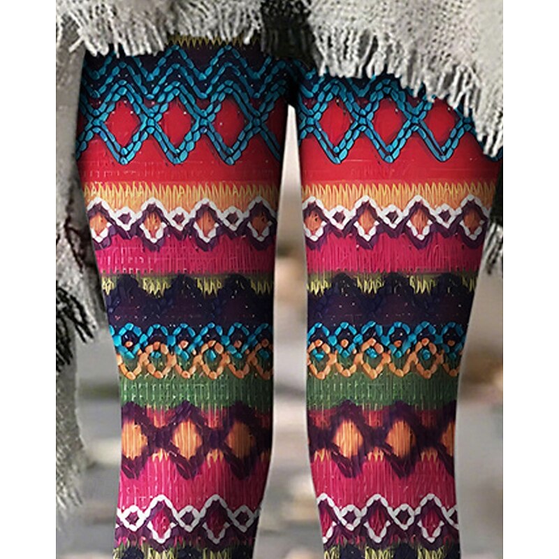 Women's Pants Trousers Leggings Cozy Leggings Casual Boho Full Length High Waist Geometic Elastic Waist Print Breathability Comfortable Stretchy Vacation Street Daily Wear Rose Summer Spring Fall2