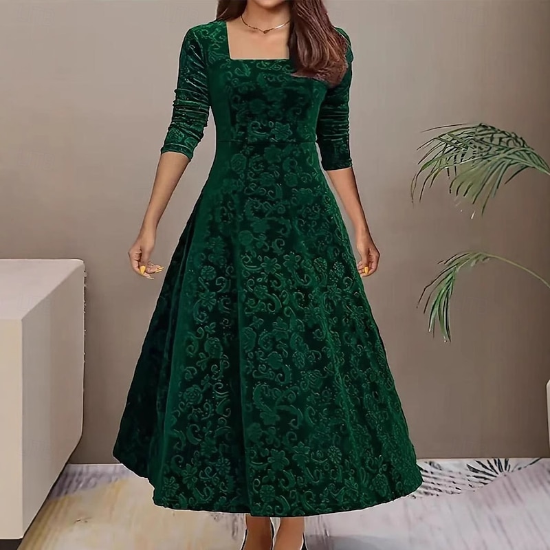 Women's Maxi Dress Sheath Dress A Line Dress Fit And Flare Dress Party Birthday Formal Party Wedding Guest Birthday Regular Fit Plain Long Sleeve Square Neck Black Wine Green Spring Fall Winter Autumn4