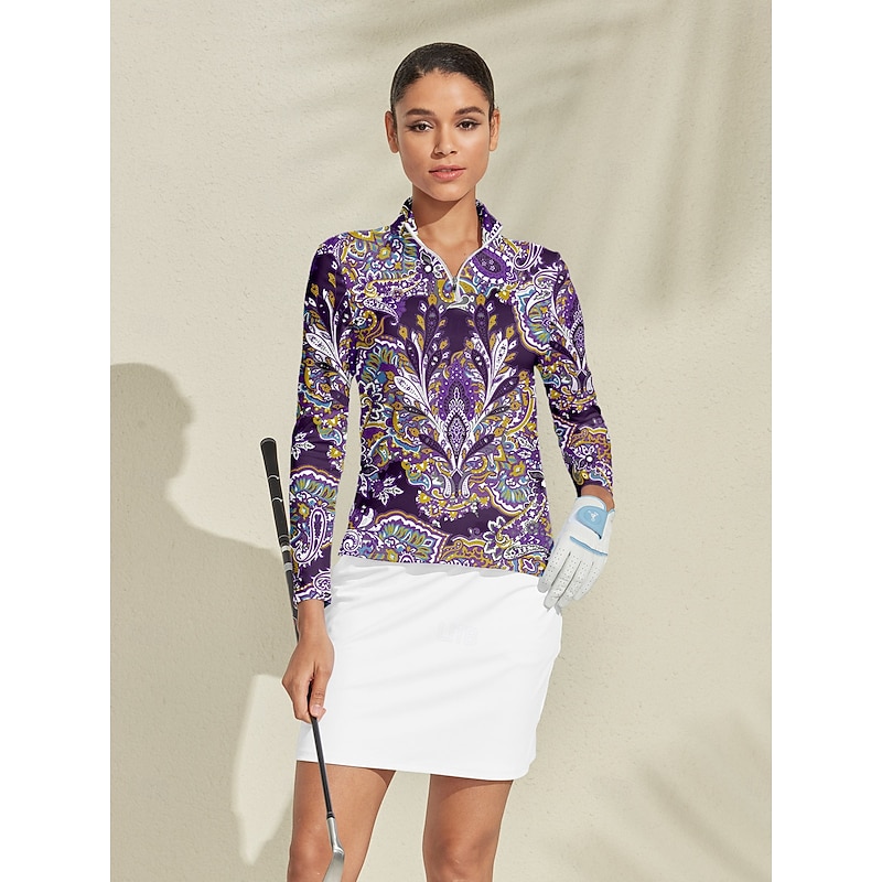 Women's Golf Polo Shirt Dark Purple Long Sleeve Top Ladies Golf Attire Clothes Outfits Wear Apparel