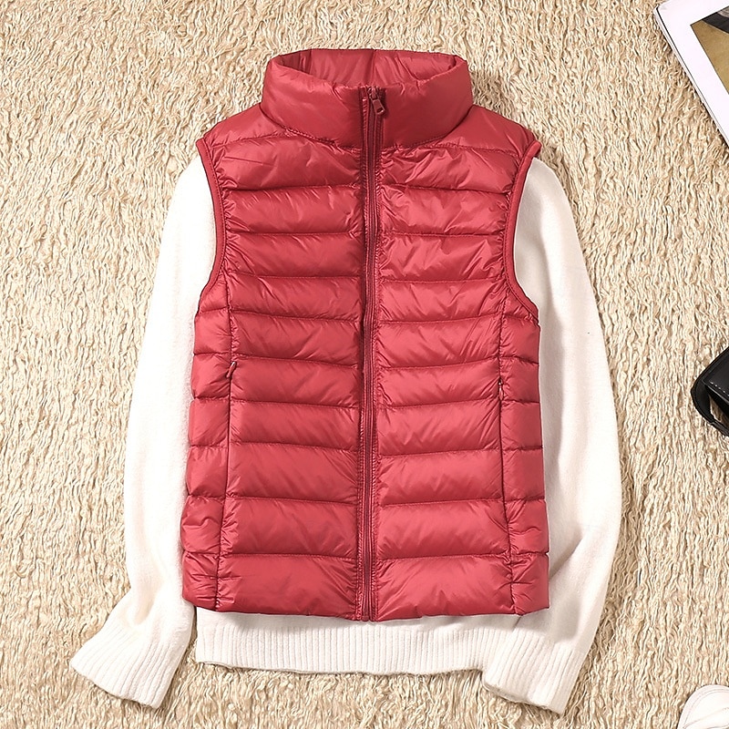 Women's Vest Warm Comfortable Zipper Pocket Fashion Plain Street Going out Casual Daily Weekend Zipper Regular Stand Collar Regular Fit Sleeveless Outerwear White Red Purple Fall Winter4