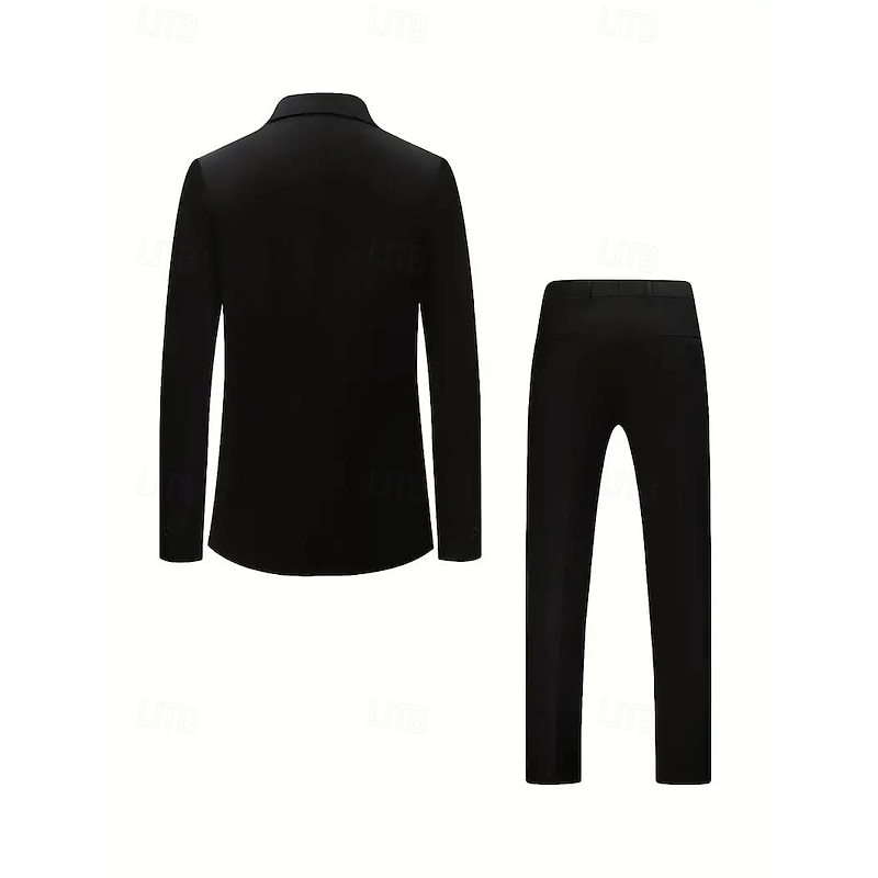 Men's Wedding Business Party Suits Notch Lapel Black Casual Formal Solid Colored Slim Fit 3 Piece Single Breasted One-button2