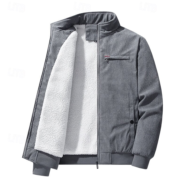Men's Jacket Casual Jacket Outdoor Vacation Warm Zipper Pocket Fall Winter Plain Fashion Streetwear Standing Collar Regular Black Green Khaki Gray Jacket3
