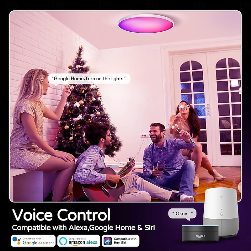 Smart LED Ceiling Light WiFi, RGB Flush Mount Ceiling Light Fixture, 16 Million DIY Colors, Compatible with Alexa Google Home, 2700K-6500K Ceiling Lights for Bedroom Living Room2
