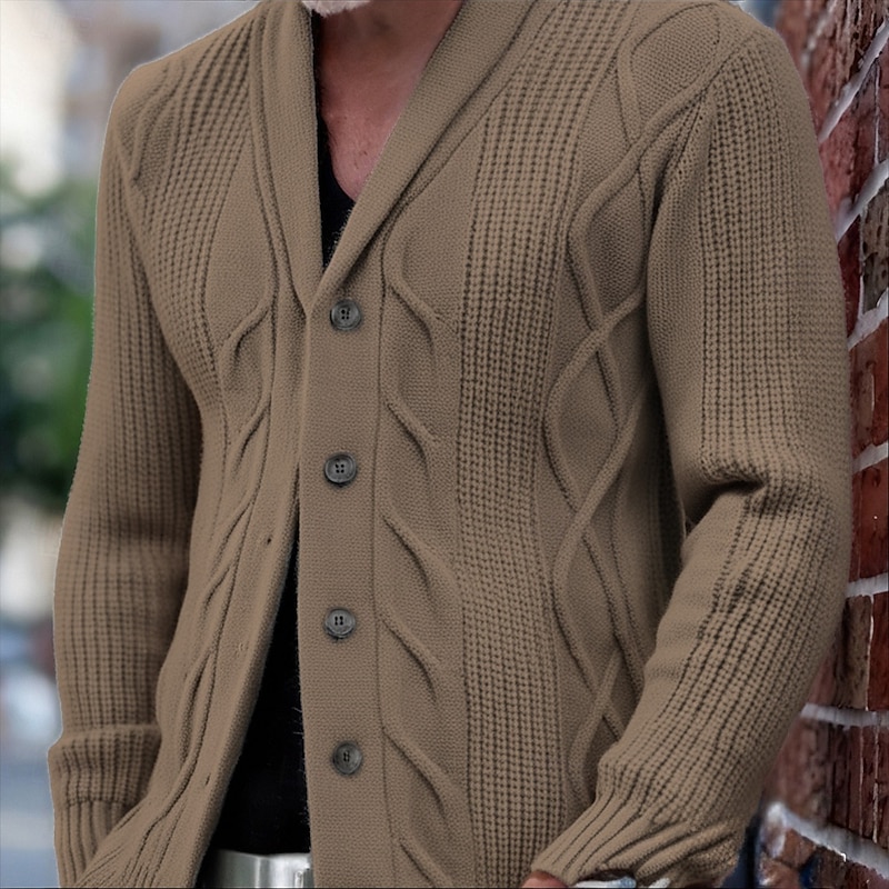 Men's Cardigan Sweater Cropped  Sweater Knit Sweater Ribbed Knit Regular Tops Buttons Plain Shawl Lapel Fashion Classic Vacation Daily Wear Clothing Apparel Fall Winter Black Navy Blue M L XL3